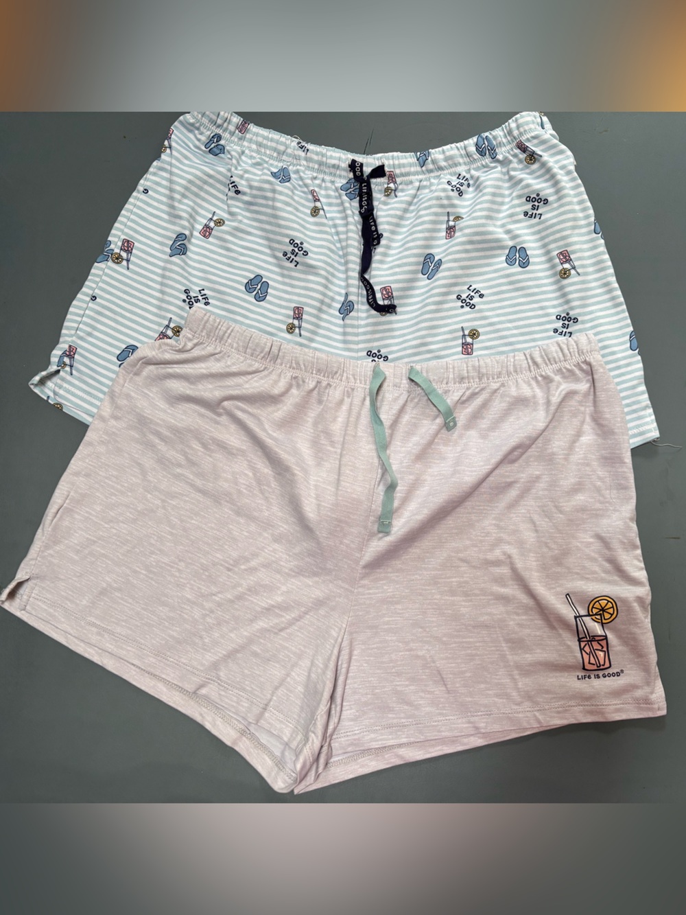 Life is Good Lemonade Flip Flops Sleep Shorts Pajamas PJ's 2PK Women’s Large